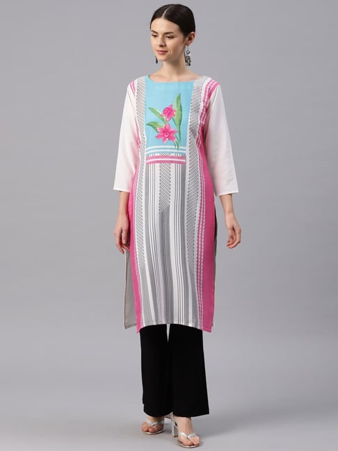 Vaamsi White Printed Straight Kurta