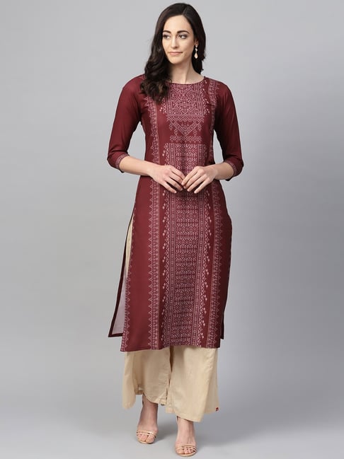 Vaamsi Maroon Printed Straight Kurta