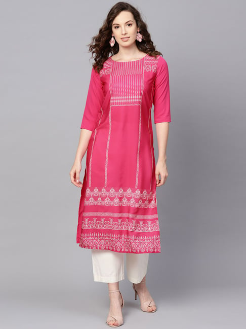 Vaamsi Pink Printed Straight Kurta