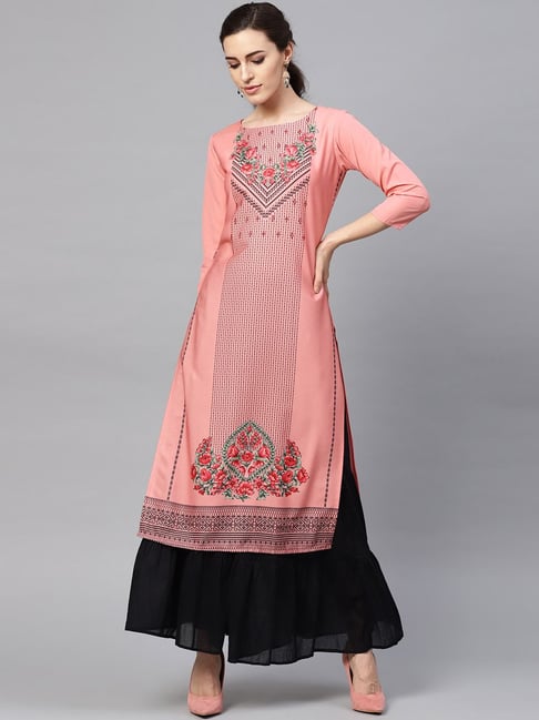 Vaamsi Pink Printed Straight Kurta