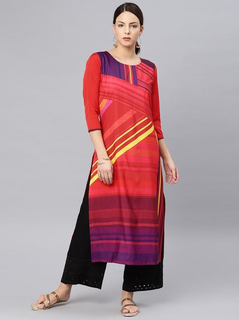 Vaamsi Red Printed Straight Kurta