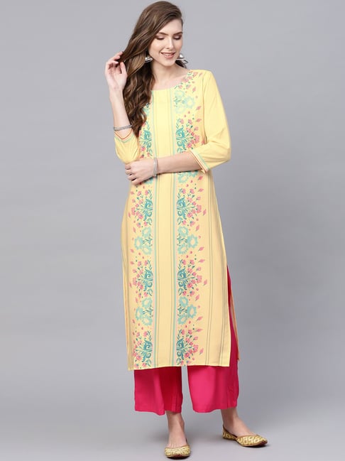 Vaamsi Yellow Printed Straight Kurta