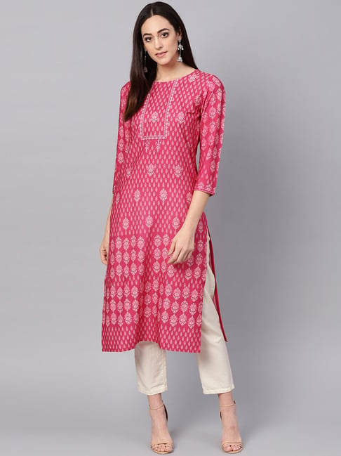 Vaamsi Pink Printed Straight Kurta