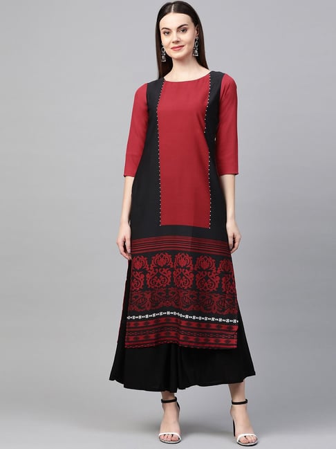 Vaamsi Maroon Printed Straight Kurta