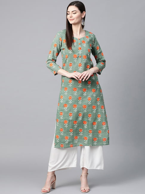 Green square neck kurtas - Buy Green square neck kurtas online in India