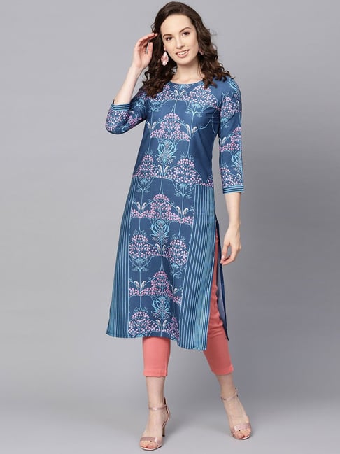 Vaamsi Blue Printed Straight Kurta