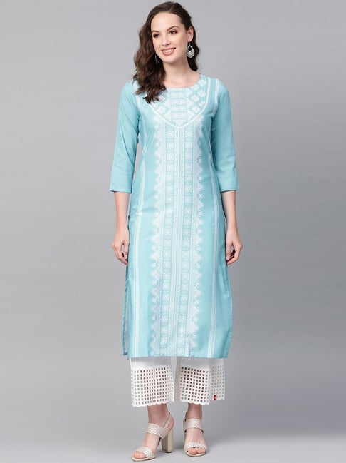 Vaamsi Blue Printed Straight Kurta