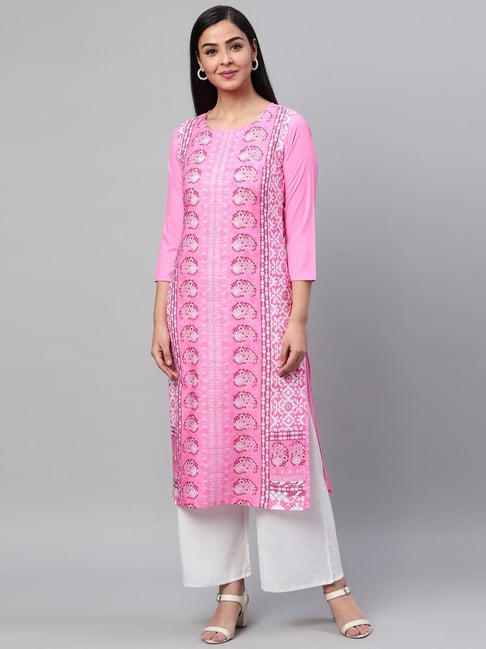 Vaamsi Pink Printed Straight Kurta