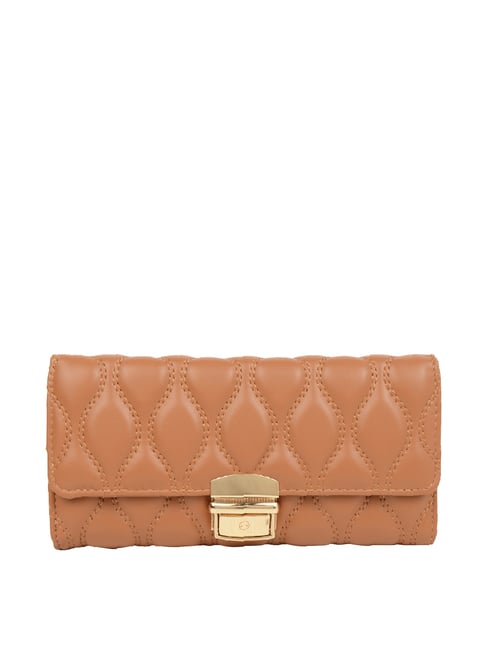 Addons Push Tan Quilted Tri-Fold Wallet for Women