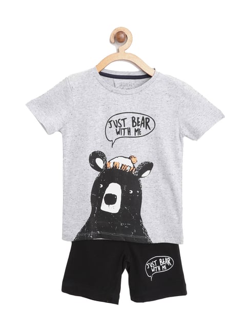 Lazy Shark Kids Grey & Black Printed  T-Shirt with  Shorts