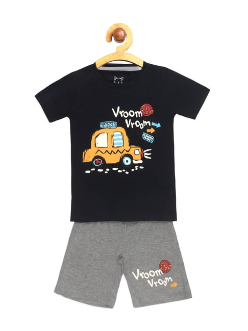 Lazy Shark Kids Black & Grey Printed  T-Shirt with  Shorts