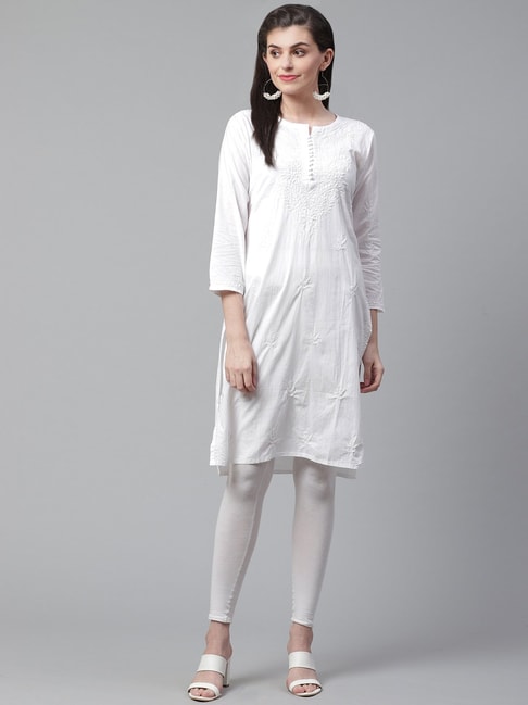 Saadgi Lucknowi Chikan Kurtis for Women - Pure Cotton & Embroidered Long  Kurti/Kurta : Amazon.in: Fashion