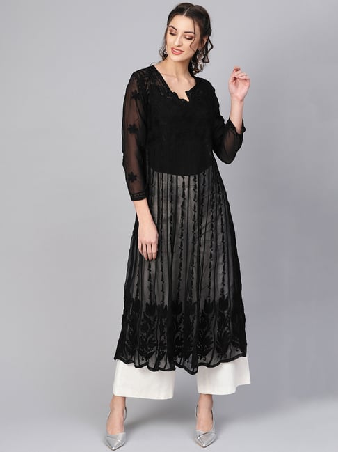 Saadgi Black Embroidered Anarkali Kurta With Dupatta