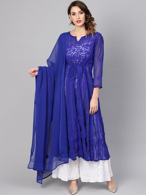 Saadgi Blue Embroidered Anarkali Kurta With Dupatta Price in India