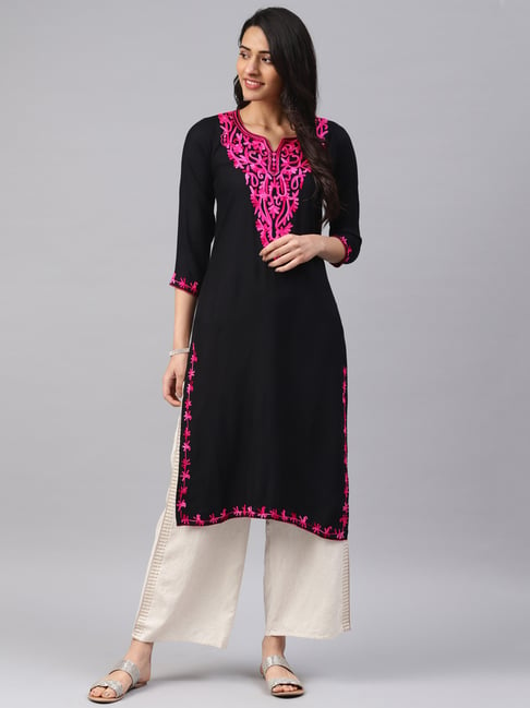 Saadgi Black Embroidered A Line Kurta