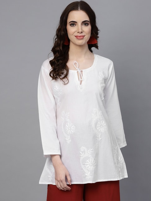Buy Saadgi White Chikankari Embroidered A Line Kurti for Women's Online @  Tata CLiQ
