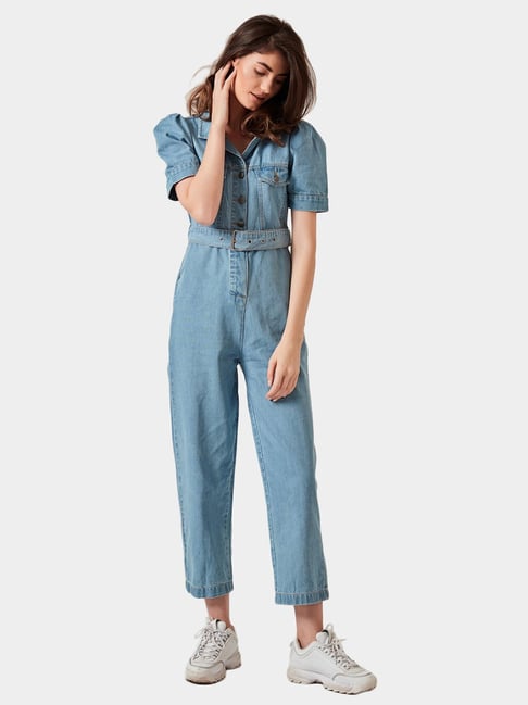 Solid denim jumpsuit, soft and stretchable material, Long Sleeve bodycon  top, zipper closure, elegant and stylish fit.Blended with 74% Cotton + 23%  Polyester + 5% Spandex – Khanomak