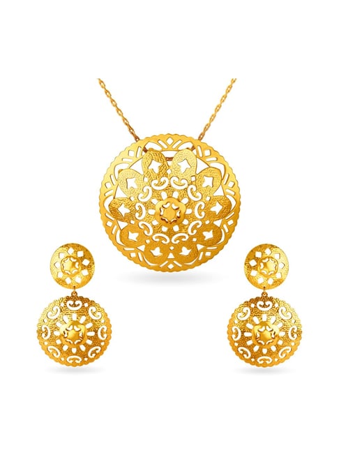 Verdant Gold Pendant and Earrings Set | Tanishq