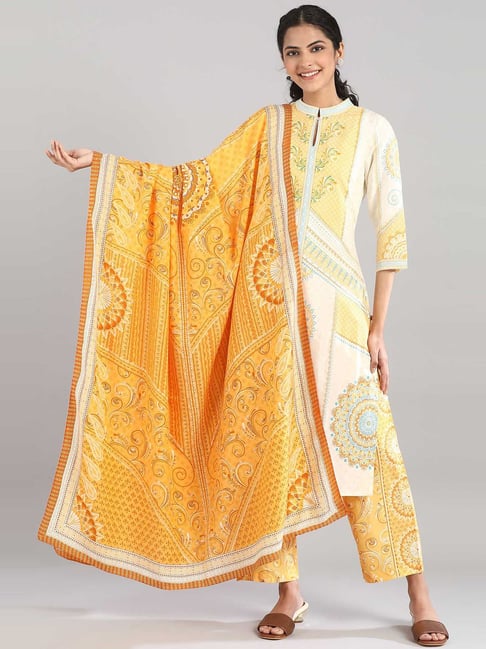 Aurelia Yellow Printed Dupatta