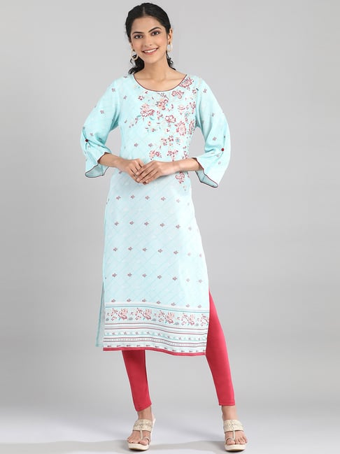 Aurelia Blue Floral Print Straight Kurta-picture-23