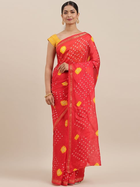 Geroo Jaipur Hand Dyed Red Bandhani Kota Silk Sareee Price in India