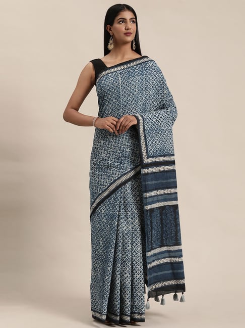 Geroo Jaipur Light Blue Printed Saree Without Blouse Price in India