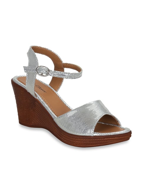 Get Glamr Women's Silver Ankle Strap Wedges