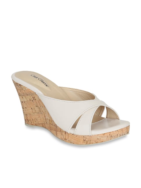 Get Glamr Women's Beige Cross Strap Wedges