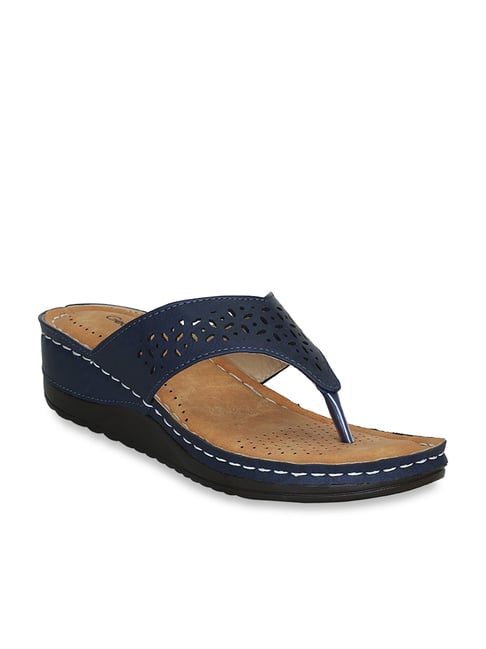 Get Glamr Women's Navy Thong Wedges