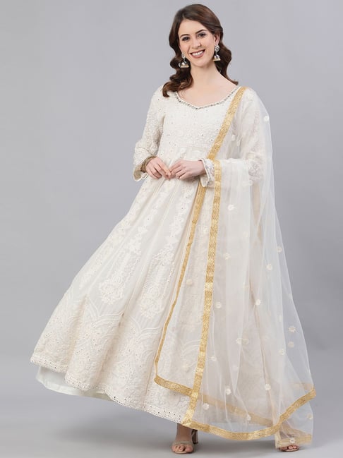 white chicken anarkali kurta