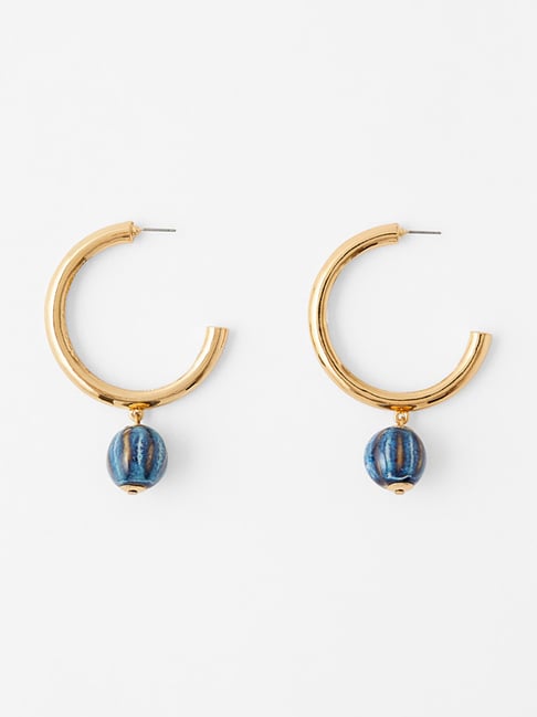 Lovely 925 Sterling Silver Hoop Earrings studded with Blue Stone – VOYLLA