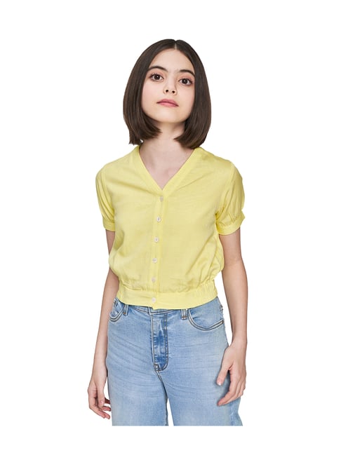 Buy AND girl Yellow Solid Top for Girls Clothing Online Tata CLiQ
