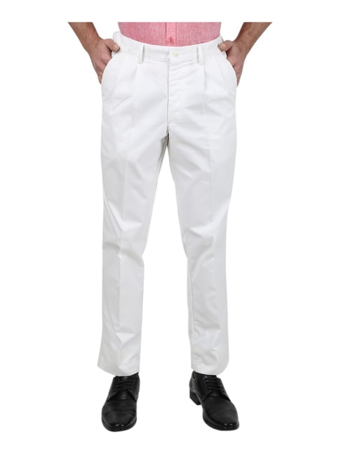 DENNISON Men White Smart Tapered Fit Pleated Formal Trousers –  dennisonfashionindia