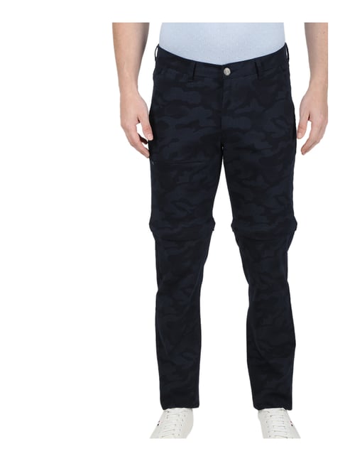 Khaki Camo Print Straight Leg Cargo Trouser | Trousers | Rebellious Fashion