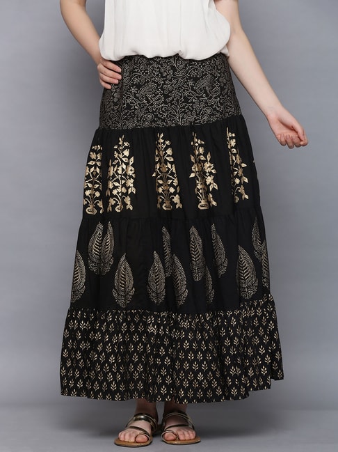 Jaipur Kurti Black Printed Skirt Price in India