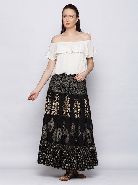 Jaipur Kurti Black Printed Skirt Price in India