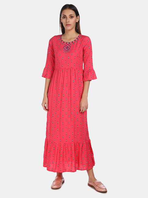 Karigari by Unlimited Fuchsia Embroidered Maxi Dress Price in India