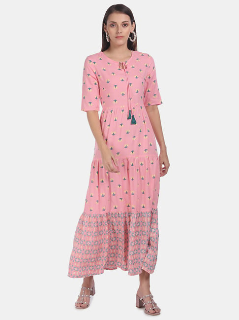 Karigari by Unlimited Pink Printed Maxi Dress Price in India