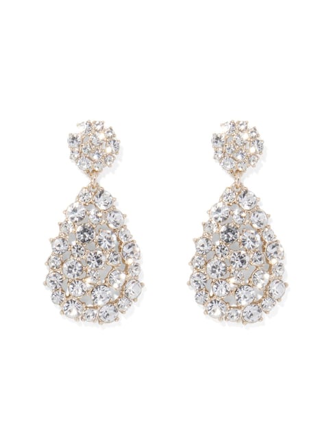 Silver Diamante Bow Gem Drop Earrings | PrettyLittleThing