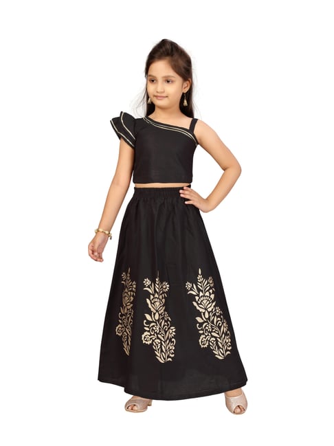 Black Handmade Cotton Lehenga Set For Girls Design by Soniya G KIDS at  Pernia's Pop Up Shop 2024