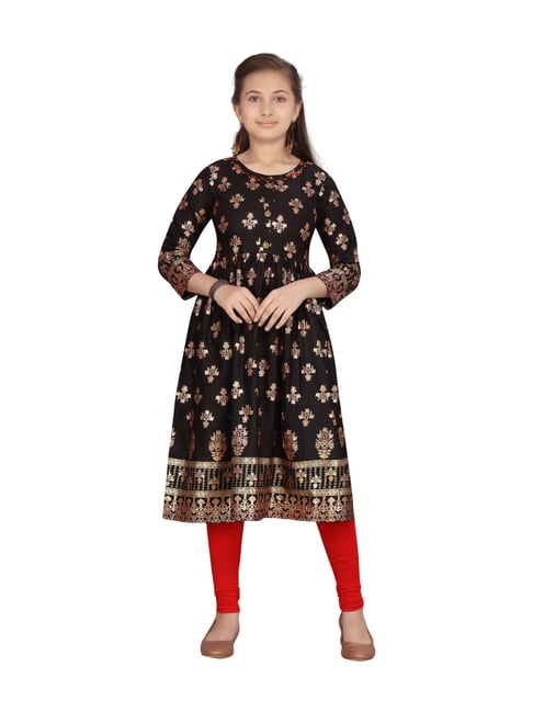 Festive & Party Floral Print Kurti (Black) – Yash Gallery