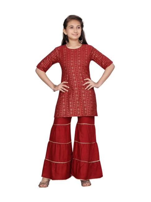 Aarika Kids Maroon Cotton Printed Kurti & Sharara-picture-38