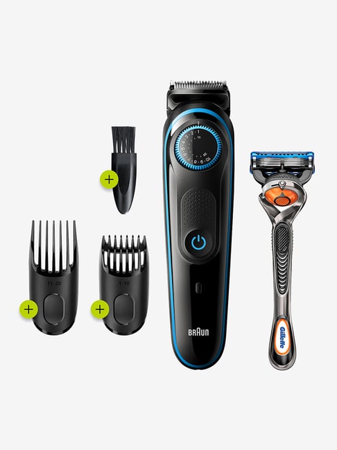 Braun BT5240 Cordless Beard Trimmer with Gillette Fusion5 ProGlide Razor For Men (Black/Blue)