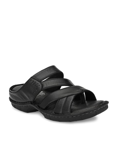 Hitz Men's Black Leather Open Toe Slippers – Hitz Shoes Online