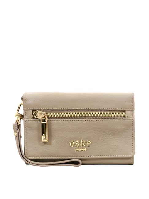 Eske Edith Grey Solid Tri-Fold Wallet for Women