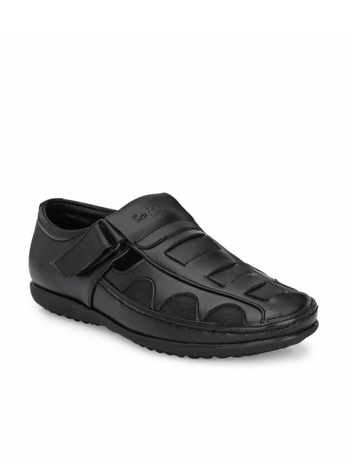 HITZ9603 Men's Black Leather Casual Velcro Sandals – Hitz Shoes Online