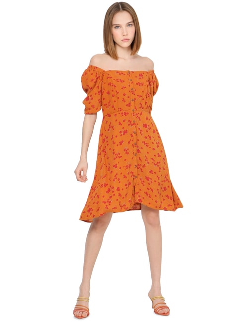 Only Pumpkin Spice Floral Print Dress Price in India