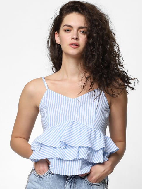 Blue and white striped best sale peplum top