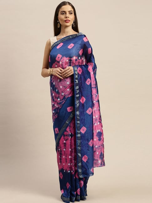 Geroo Jaipur Hand Dyed Blue & Pink Bandhani Silk Saree Price in India