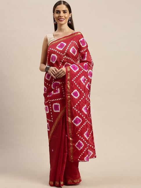 Geroo Jaipur Hand Dyed Maroon Bandhani Silk Saree Price in India